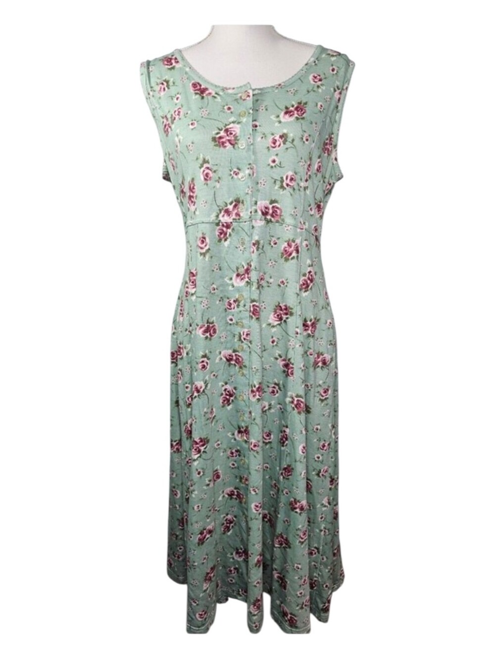 Erika Studios Vintage Green Pink Floral Cottagecore Sleeveless Maxi Dress Size L